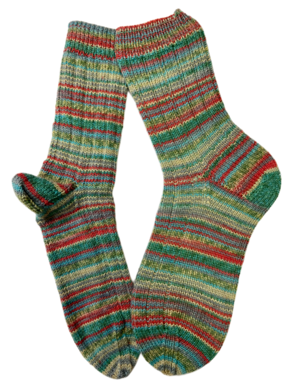 Handgestrickte Socken, Gr. 40/41, Grün/ Rot/ Türkis