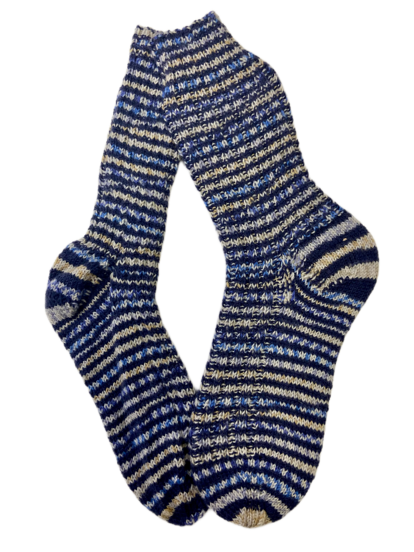 Handgestrickte Socken, Gr. 38/39, Blau/ Braun