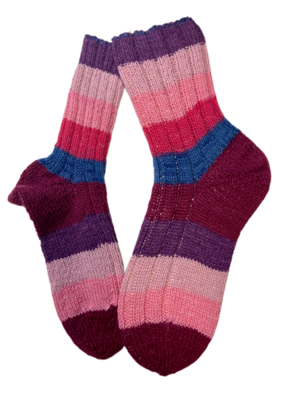 Handgestrickte Socken, Gr. 38/39, Lila/ Rosa/ Weinrot