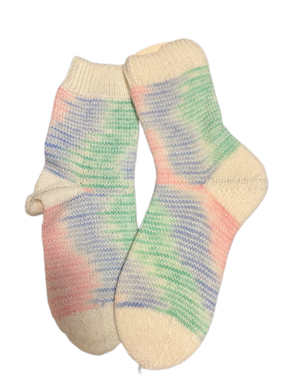 Handgestrickte Socken, Gr. 38/39, Weiß/ Rosa/ Mint/ Blau