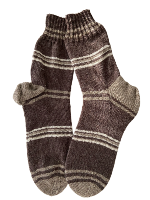 Handgestrickte Socken, Gr. 48/49, Braun/ Beige