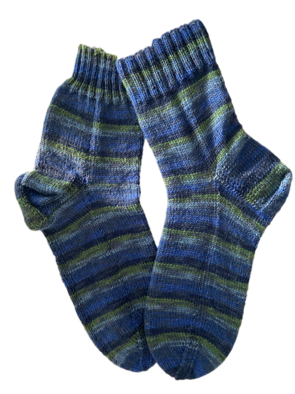Handgestrickte Socken, Gr. 47/48, Blau/ Grün