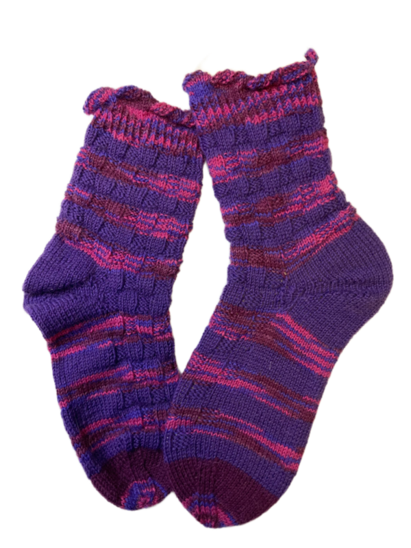 Handgestrickte Socken, Gr. 36/37, Lila/ Pink