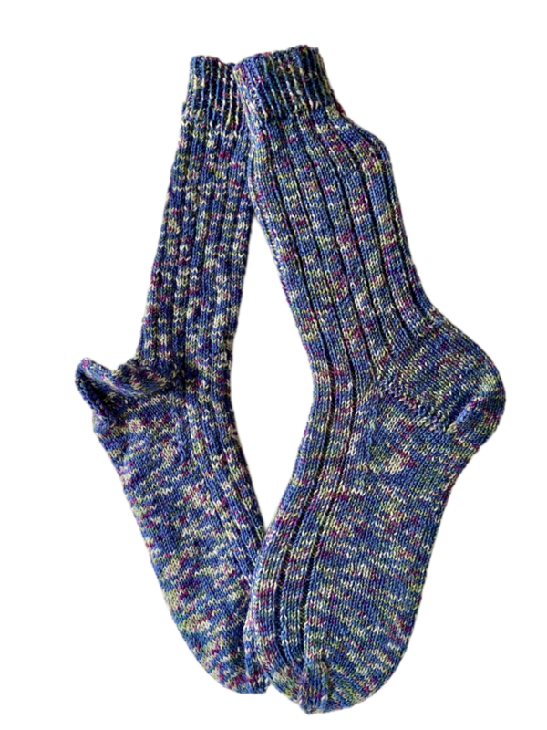 Handgestrickte Socken, Gr. 41/42, Blau/ Bunt