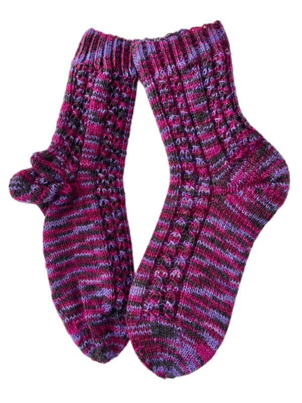 Handgestrickte Socken, Gr. 39/40, Lila/ Schwarz