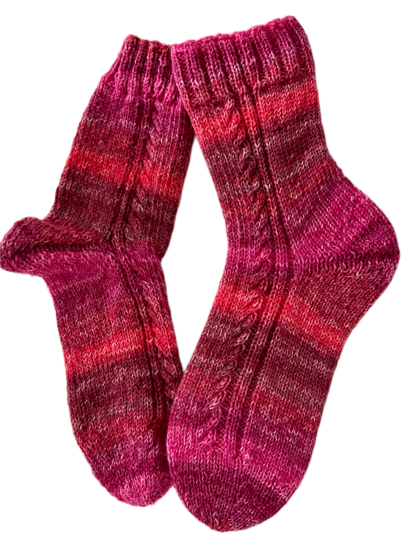 Handgestrickte Socken, Gr. 39/40, Lila/ Rot