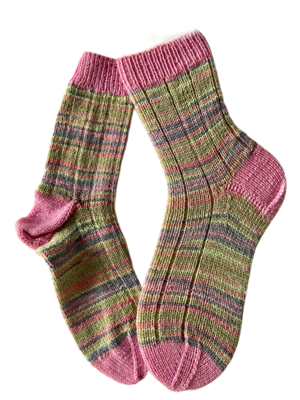 Handgestrickte Socken, Gr. 38/39, Rosa/ Grün/ Grau