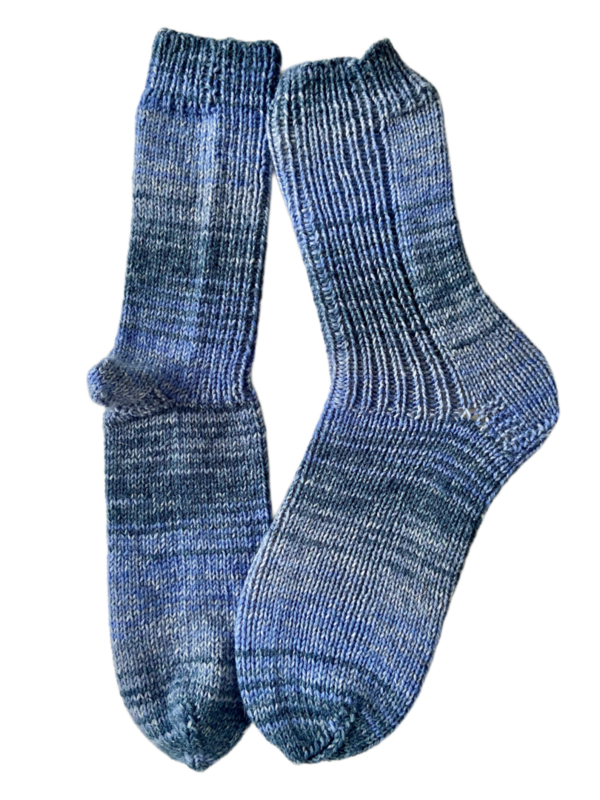 Handgestrickte Socken, 6-fach, Gr. 40/41, Blau