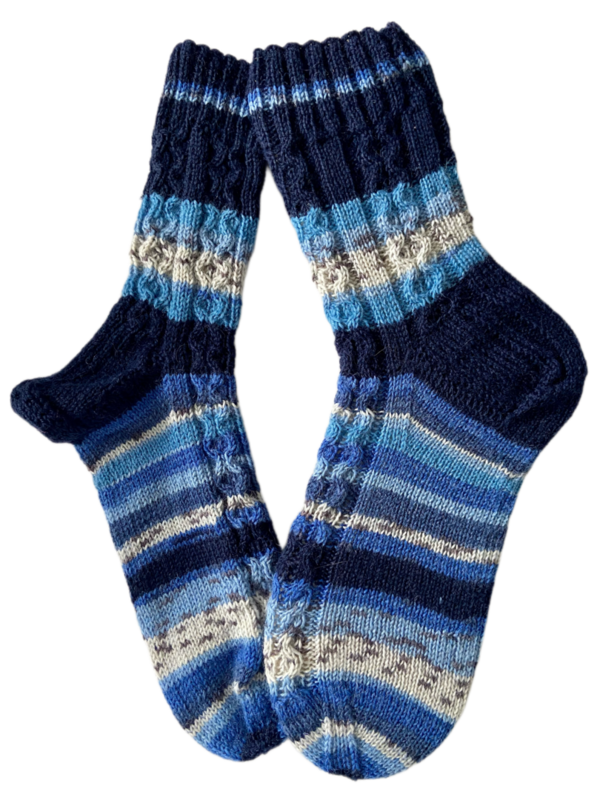 Handgestrickte Socken, Gr. 40/41, Blau