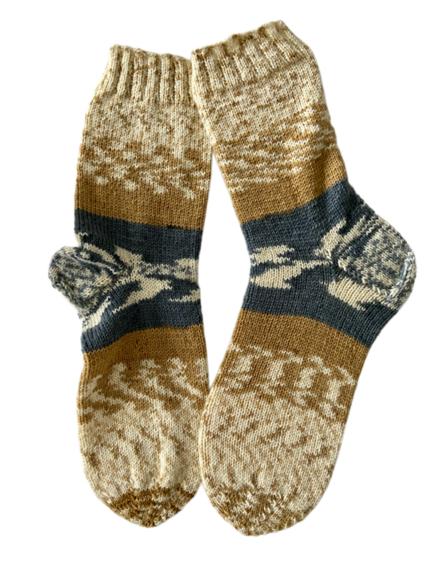 Handgestrickte Socken, Gr. 41/42, Grau/ Braun/ Beige