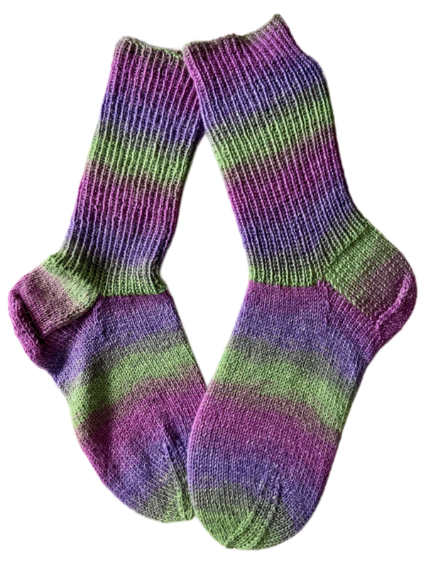 Handgestrickte Socken, Gr. 40/41, Lila/ Grün