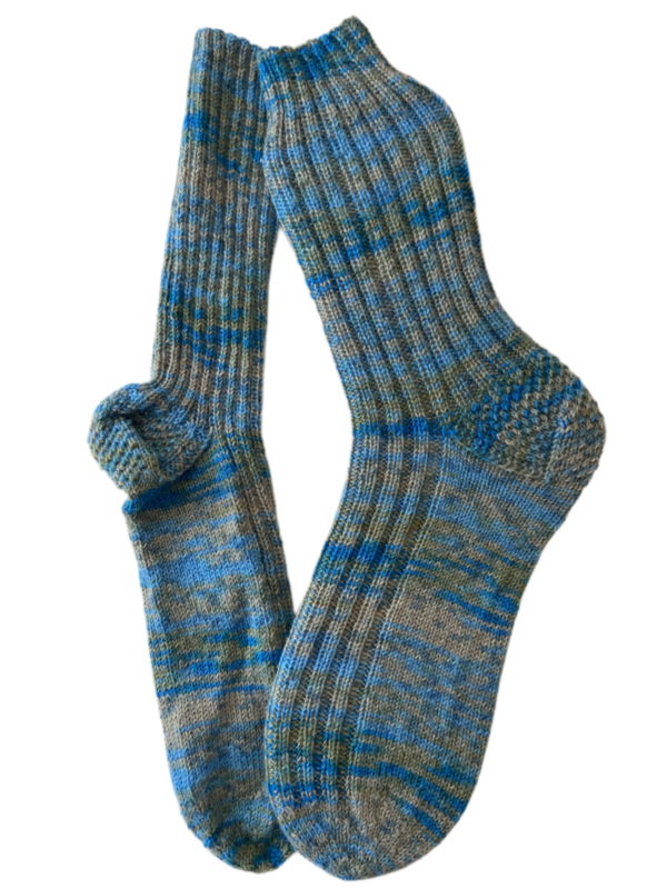 Handgestrickte Socken, Gr. 45/46, Blau/ Grün