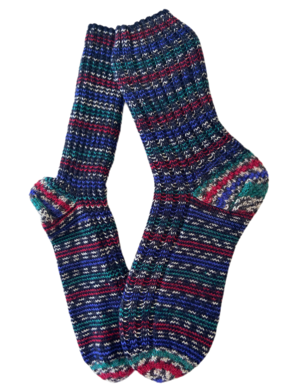 Handgestrickte Socken, Gr. 44/45, Schwarz/ Bunt