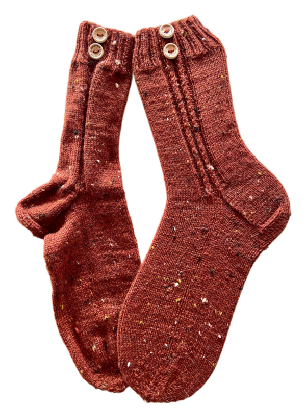 Handgestrickte Socken, Gr. 41/42, Braun/ Bunt