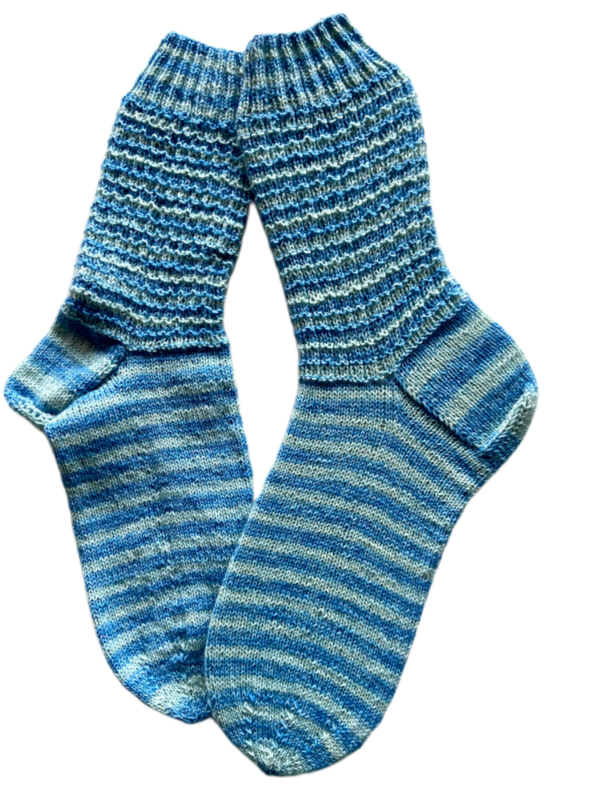 Handgestrickte Socken, Gr. 46/47, Blau