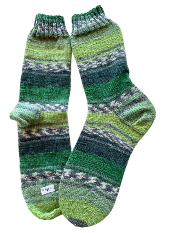 Handgestrickte Socken, Gr. 45/46, Grün/ Grau
