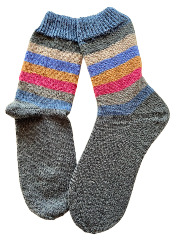 Handgestrickte Socken, Gr. 44/45, Anthrazit/ Bunt