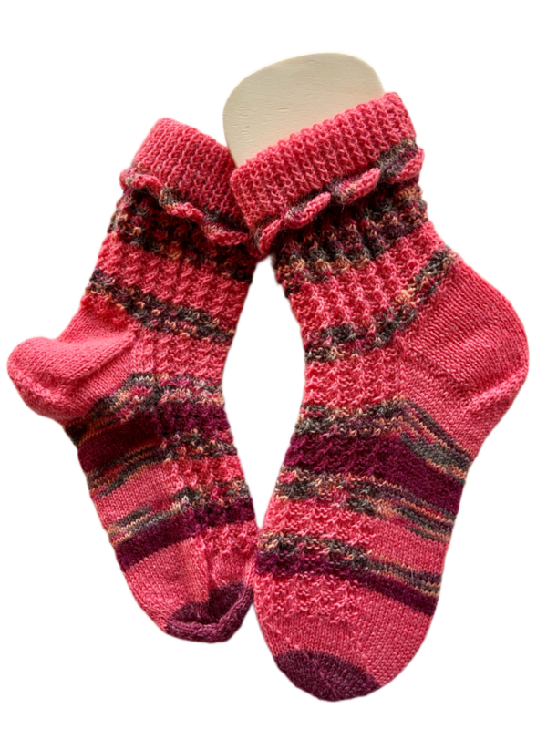 Handgestrickte Socken, Gr. 36/37, Pink/ Lila/ Grau