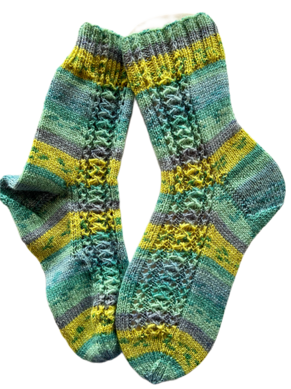 Handgestrickte Socken, Gr. 37/38, Blau/ Gelb