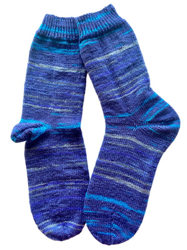 Handgestrickte Socken, Gr. 43/44, Lila/ Blau/ Grau