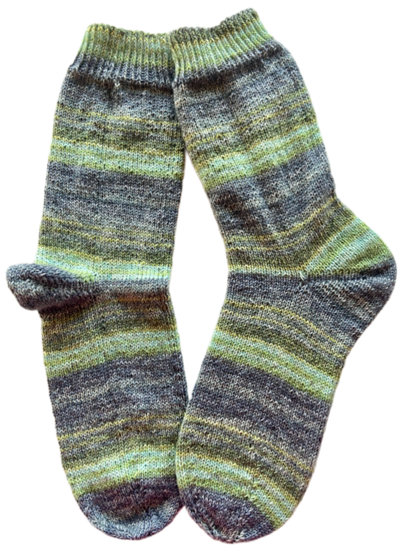 Handgestrickte Socken, Gr. 43/44, Grün/ Grau
