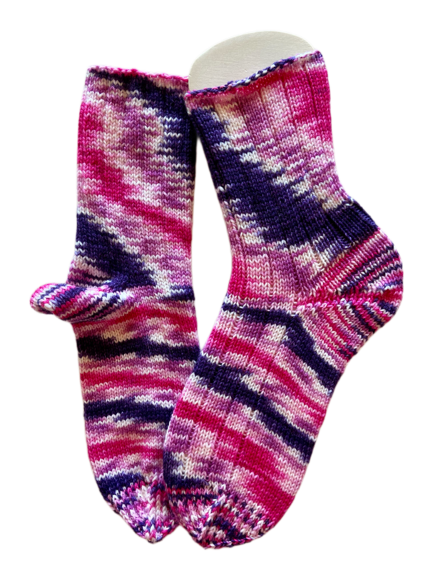 Handgestrickte Socken, Gr. 39/40, Pink/ Lila/ Weiß