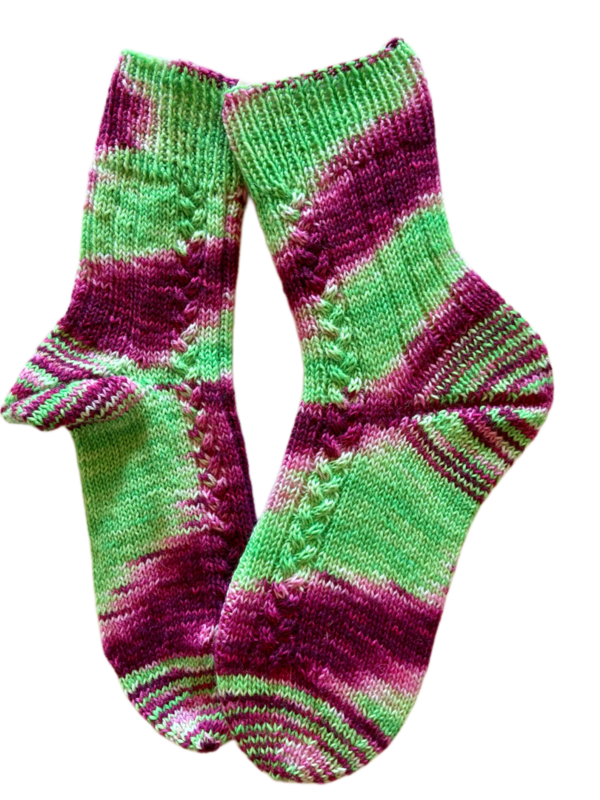 Handgestrickte Socken, Gr. 39/40, Grün/ Lila