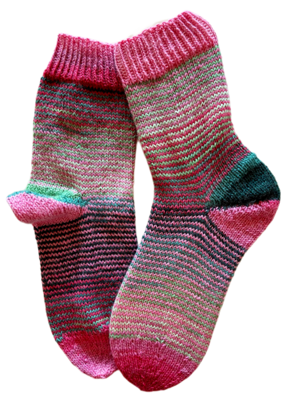 Handgestrickte Socken, Gr. 39/40, Pink, Grün