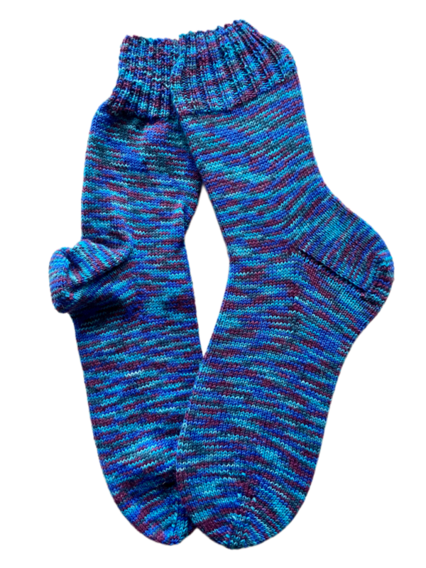 Handgestrickte Socken, Gr. 46/47, Blau/ Lila/ Anthrazit