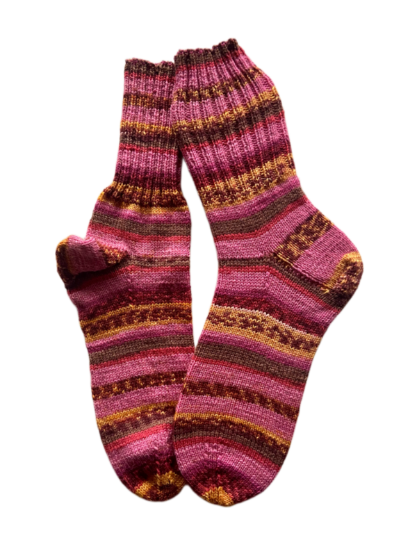 Handgestrickte Socken, Gr. 43/44, Pink/ Braun
