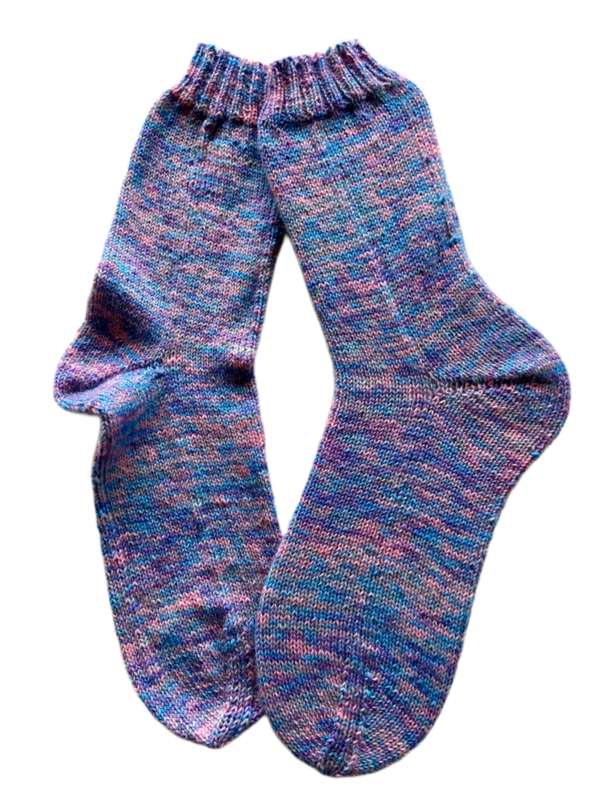 Handgestrickte Socken, Gr. 41/42, Blau/ Rosa