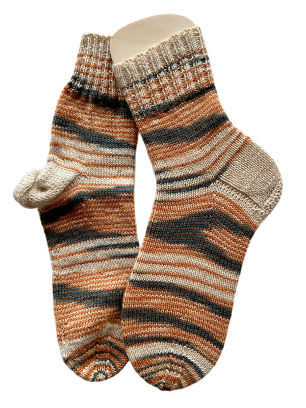 Handgestrickte Socken, Gr. 40/41, Braun/ Beige/ Anthrazit